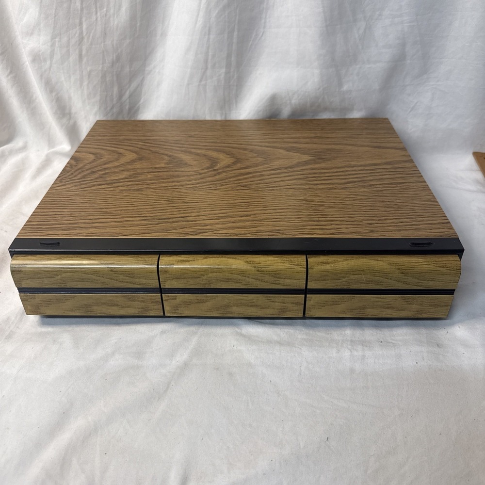 VTG Wood Grain Cassette Storage Case 3 Drawers Industrial Holds 48 Tapes Retro